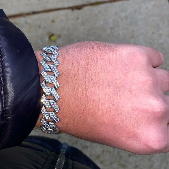 Men’s Silver Diamond Cuban prong link bracelet - Picture 5 of 6